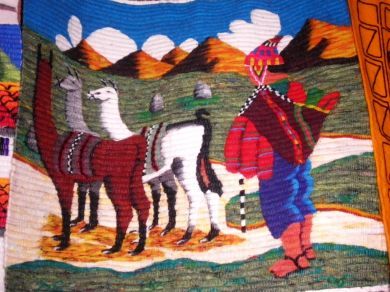 Peruanischer Webteppich, Alpaka Hirte, 100 x 100 cm