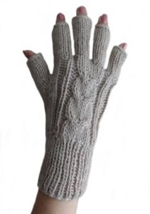 Beige fingerfreie Damen Handschuhe aus Alpakawolle, Handy Handschuhe
