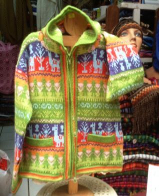 Gruene Kinder Kapuzenjacke, Peru Designs, Alpakawolle