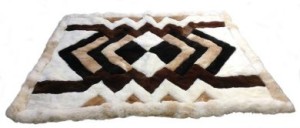 Original Peruvian alpaca fur rug brown white serrated pattern