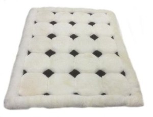 White Peruvian alpaca fur rug 120 x 100 cm, black diamonds