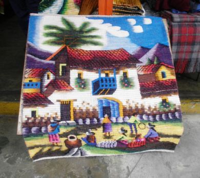 Peruanischer Webteppich, Dorfplatz, 100 x 100 cm
