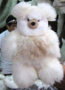 White giant teddy bear made of alpaca fur, 100 cm tall