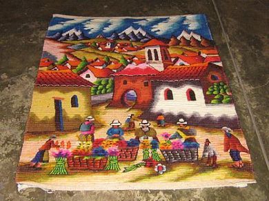 Peruanischer Motiv Teppich Marktplatz in den Anden, 120 x 100 cm