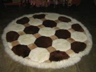 Round Apaka fur rug with cube designs, brown and white