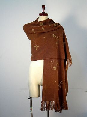 Grosser modischer brauner Schal, bestickt,100% Royal Alpakawolle