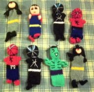 10 handknitted Peruvian finger puppets