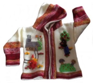 Peruanische Kinder Kapuzen Strickjacke bestickt aus Alpakawolle, 1 - 5 Jahre