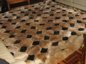 Brown fluffy alpaca fur rug from Peru, different sizes