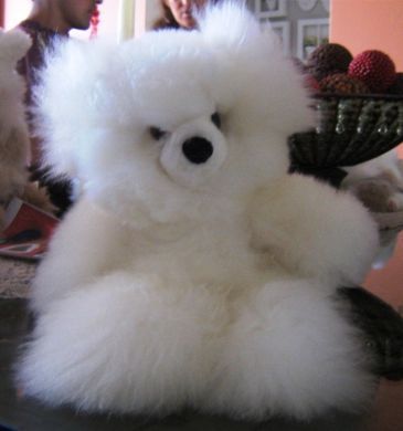 White Teddy Bear Baby Alpaca Fur, 35 cm