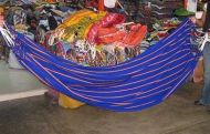 Peruvian hammock, blue manta ray fabric