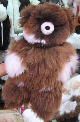 Brown white teddy bear from alpaca fur, 35 cm