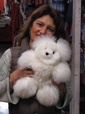 White longhair teddy bear made of surialpaka fur, 35 cm