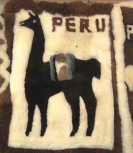White, brown alpaca motif carpet, Peru