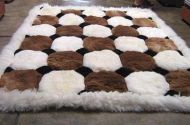White, brown alpaca fur rug, cube designs