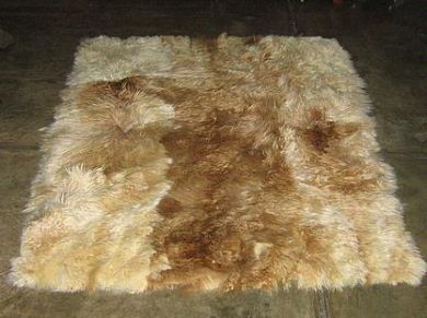Babyalpaka fur rug from the Andes of Peru, white, brown
