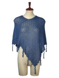 Blue poncho cape made of 100% baby alpaca wool