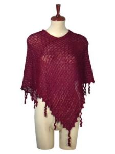 Weinrotes Poncho Cape aus 100% Babyalpaka Wolle