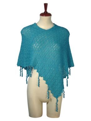 Turquoise coloured poncho cape made of 100% baby alpaca wool