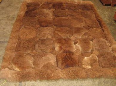 Brown Peruvian alpaca fur rug, cube design