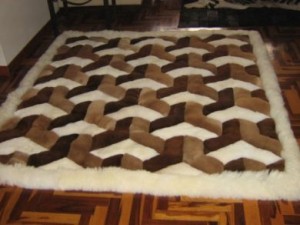 Brown and white 3D design alpaca fur carpet
